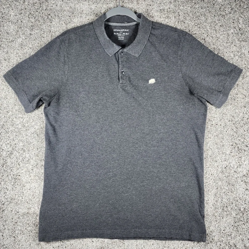Banana Republic Polo Shirt Mens XL Gray Short Sleeve Elephant Logo Excellent